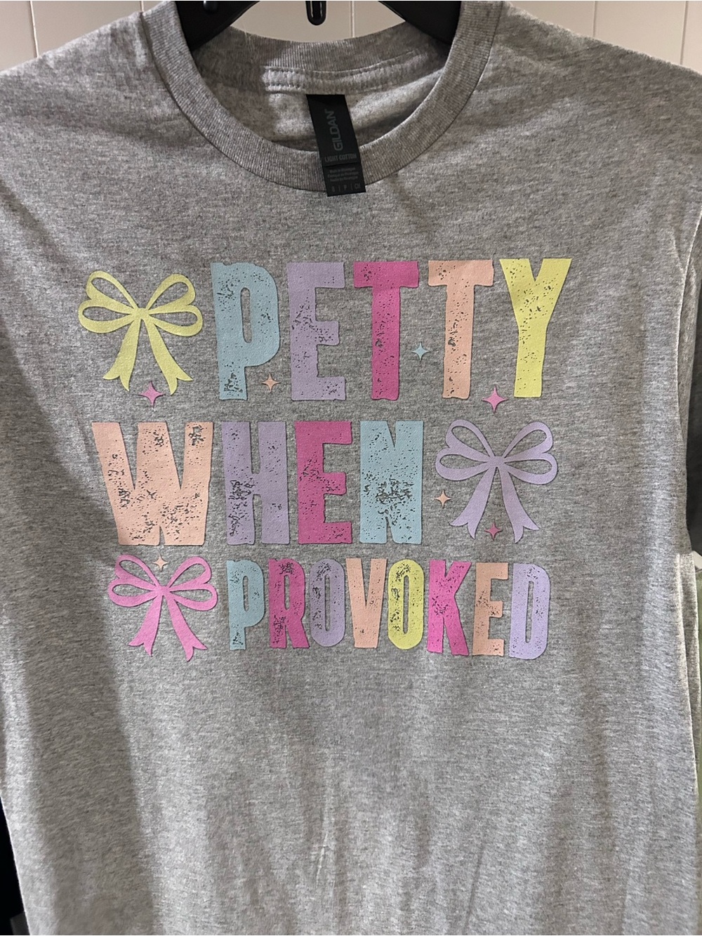 Gildan Grey Tee with Pastel 'Petty When Provoked' Graphic